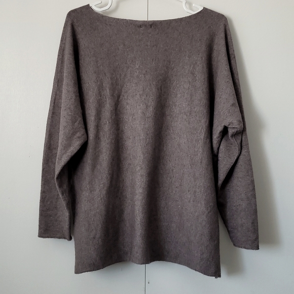 M Made In Italy drape high low top shirt long sleeve grey brown - Picture 2 of 6